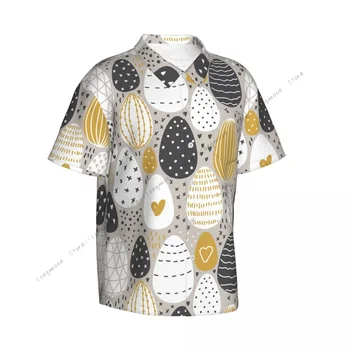 Мъжка риза Ежедневни Великденски яйца ръчно рисувани, блузи с къс ръкав, риза с ревери, лятна мъжка риза 1