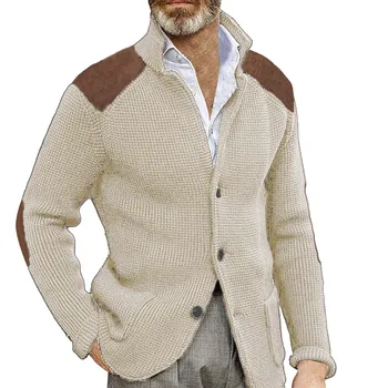 Мъжки Ежедневни маншет копчета, нашивка на рамото, тънък топъл пуловер, яке-жилетка, пуловер, жилетка, тънък ревера, вязаная яке с дълъг ръкав 1