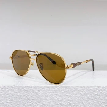 Мъжки слънчеви очила метална овална рамка Z030 с двоен лъч в стил ретро-пилот Дамски слънчеви очила със сребърни светлоотразителни лещи, Синьо-кафяв цвят 1