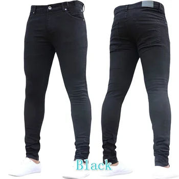 Нови мъжки дънкови панталони Skinny Slim Fit Сини Черни дънкови панталони в стил хип-хоп, обикновена ежедневните дънки големи размери за мъже, дънки за бягане 1