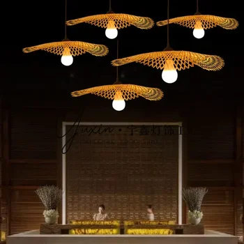 Съвременната Уика Полилей от естествен ратан, Бамбук лампа, Окачена лампа, Трапезария, ресторант, Висящи лампи E27 1