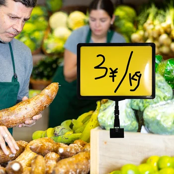 Табела с цената на хранителните продукти Табели с промоционални етикети, Стелажи за показване на цените на зеленчуци и плодове в супермаркета 1