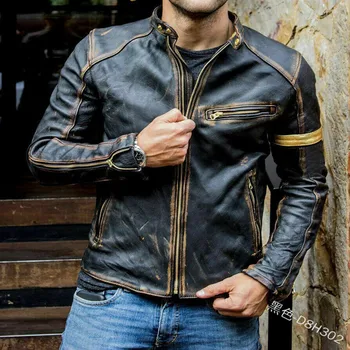 Тийнейджърката мода Яка-Часова Красиво яке Мъжки тенденция Мотоциклетът кожа 2023 ново висококачествено мъжко палто в стил Пънк 1