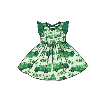 Хит на продажбите, рокля St. Паркър за момичета с принтом централи, зелено малка рокля с цветове, с дълъг ръкав, детски празнична облекло 1