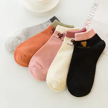 Чорапи, Дамски Пролетно-есенни новости, Памучни чорапи, с хубави анимационни котка и надпис Candy, Дамски чорапи-лодки, Дишащи чорапи 1