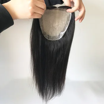 коприна topper от човешки косъм, размер 6x6 см с 2 см с антиоксидантна полиуретанова боя покритие около топпера от естествени човешки Права коса за жени 1