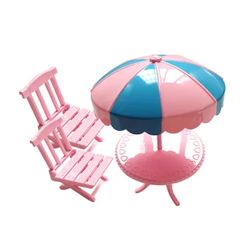 1 комплект Мини Плажен чадър, Маса Столове Набор от играчки модели декорация за детската джобен куклена къща Миниатюрен аксесоар за дома Подарък 2