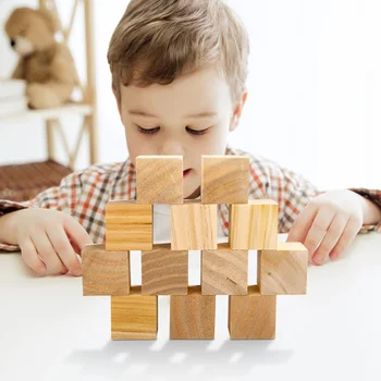 12 бр. дървени кубчета, квадратни блокове от дърво, естествени непълни дървени блокчета, квадратни, брезови блокове за производството на пъзели и занаяти собствените си ръце, 2