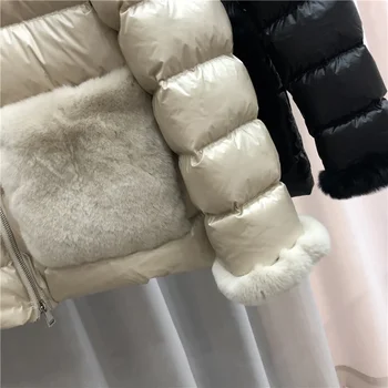 2024 нова зимно палто от естествена кожа заек, 90% бял утиный пух, дамски дебела топла къс naka парк, фино дамско палто пуховое 2