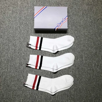 TB 3 Чифта Мъжки Чорапи Памук Висококачествени Класически Чорапи RWB в лента за екипажа Луксозна Марка, Модерни Меки Дишащи унисекс Чорапи 2