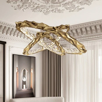 Артистичен дизайн Декорация на дома, Led полилей Модерни медни лампи AC110V 220V Gold Hanglamp в лобито на хотела Проектно осветление 2