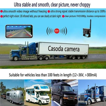 Безжична автомобилна камера за обратно виждане WiFi 12 ~ 24 В Авто led обратната HD нощно виждане Водоустойчив за лек камион, автобус, теглич 2