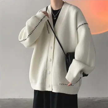 Дебел мъжки пуловер с V-образно деколте в стил хипстер Ретро, свободно палто с припокриване, жилетка за двойки, есен /зима 2