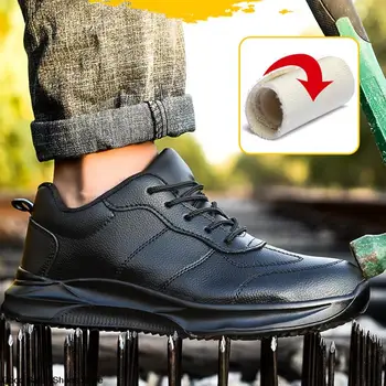 Лека Работна Обувки За Мъже, Защитни Обувки От Изкуствена Кожа, Защитни Обувки Със Стоманени Пръсти, Мъжки Обувки, Устойчиви На Пробиване, Строителна Обувки 2