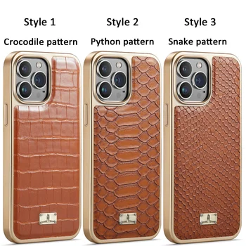 Луксозен калъф от изкуствена кожа с изображение на крокодил и питон за iPhone 14 13 15 Pro Max mini Snake Shell Pattern 2