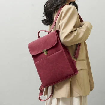 Модерен женски раница, ретро кожена раница за момичета, училищна чанта с голям капацитет, женствена чанта през рамо, раница Mochila 2