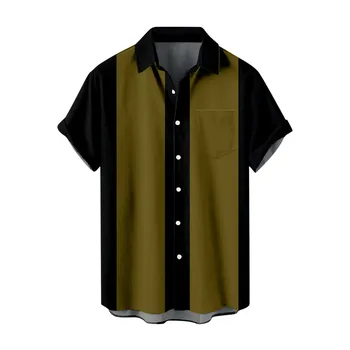 Мъжка лятна ежедневни риза голям размер с принтом, риза с къс ръкав и отложным яка 2