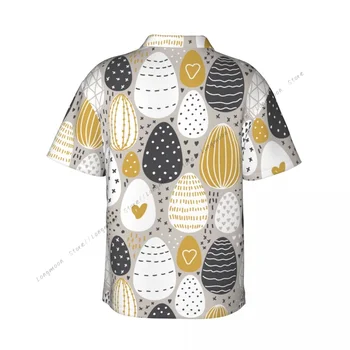 Мъжка риза Ежедневни Великденски яйца ръчно рисувани, блузи с къс ръкав, риза с ревери, лятна мъжка риза 2