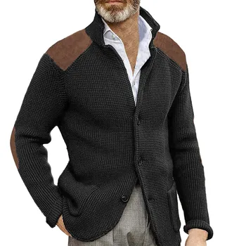 Мъжки Ежедневни маншет копчета, нашивка на рамото, тънък топъл пуловер, яке-жилетка, пуловер, жилетка, тънък ревера, вязаная яке с дълъг ръкав 2