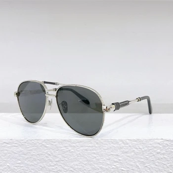 Мъжки слънчеви очила метална овална рамка Z030 с двоен лъч в стил ретро-пилот Дамски слънчеви очила със сребърни светлоотразителни лещи, Синьо-кафяв цвят 2
