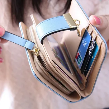 Нов дамски портфейл с двоен лист, кожен Клатч, държач за карти, портфейл, чанта, мини-сладко чанта цвят Каки, луксозна дизайнерска чанта Pochette Femme 2