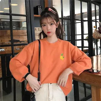 Пуловер с ярки цветове с бродерия 2021, Дамски нови дрехи, Без Зимни Есенен пуловер, пуловери, Дамски градинска облекло в корейски стил 2