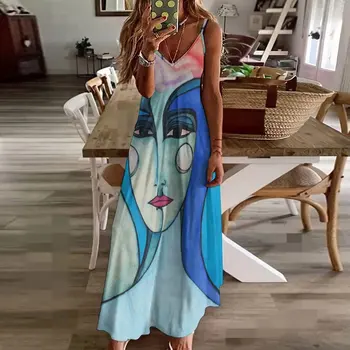 Рокля без ръкави Mujer Azul елегантни рокли големи размери-секси лятна рокля 2023 г. Рокля за бременни, Дамски дрехи 2