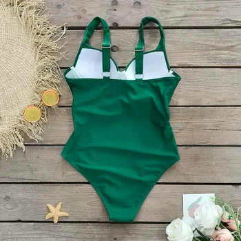 Секси монофонични зелено-синьо цял бански, дамски бански костюми 2023, монокини с push-up чашки и катарама, плажни бански костюми с подплата 2