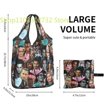 Торби за многократна употреба за пазаруване Джони Деп Pictures, сгъваема чанта-тоут капацитет от 50 паунда с калъф, екологично чист, стираемая 2