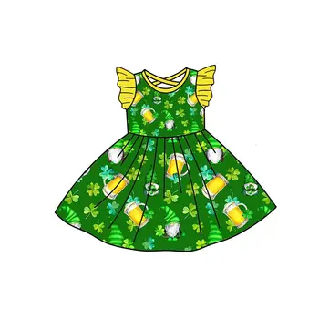 Хит на продажбите, рокля St. Паркър за момичета с принтом централи, зелено малка рокля с цветове, с дълъг ръкав, детски празнична облекло 2
