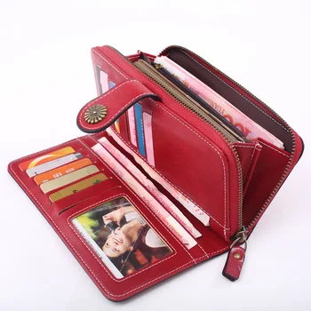 Чантата със защита от кражба, блокиране на RFID, Женски луксозен скоба за пари, пътна цип, дълъг портфейл от изкуствена кожа, държач за карти, чанта за брой 2