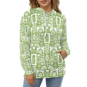 Шведското народно изкуство-Зелени блузи с качулка, Женски пуловер, hoody с качулка за момичета, Градинска ежедневни модни дрехи, Шведската народна мода средата на XIX век 2