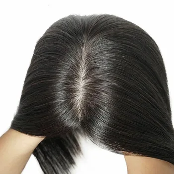коприна topper от човешки косъм, размер 6x6 см с 2 см с антиоксидантна полиуретанова боя покритие около топпера от естествени човешки Права коса за жени 2