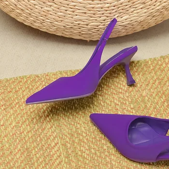 престижна лилави сандали от еластична прежда, дамски летни обувки на висок ток с остър пръсти, дамски джапанки-гладиатори, sandalias mujer 2