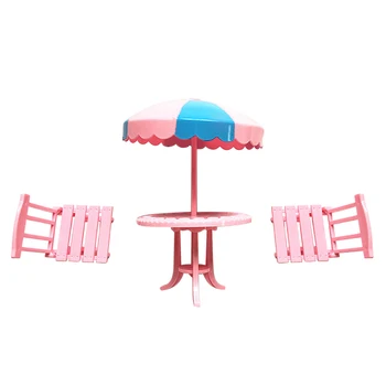 1 комплект Мини Плажен чадър, Маса Столове Набор от играчки модели декорация за детската джобен куклена къща Миниатюрен аксесоар за дома Подарък 3