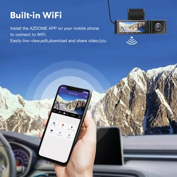 3-канална видеорегистраторная камера, а предната и задната част на трипътен автомобили видеорегистраторная помещение, двуканална 4K + 1080P, с GPS, WiFi, IR за нощно виждане 3