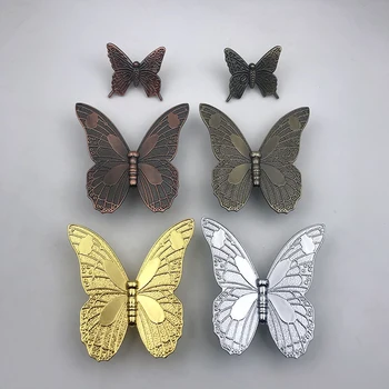 3D Дръжки-пеперуди, Месингови дръжки на вратите в стил Ретро, Античен Бронз, шкаф с една дупка, кутия за мебели, Обков за писалки 3