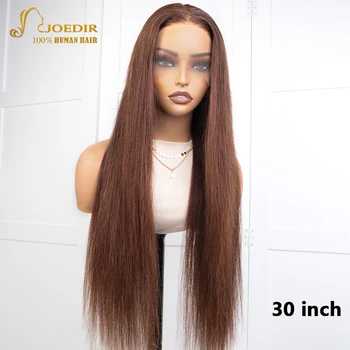 Joedir 13x5 HD Прозрачен перука от естествена коса на дантели, перуки за жени, права коса Remy шоколадово-кафяв цвят с дължина 30 инча 3