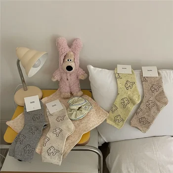 Зима есен Топлите къси чорапи за сън с принтом Kawai, женски забавни сладки топли чорапи за кучета с бели облаци, високи дълги чорапи 3