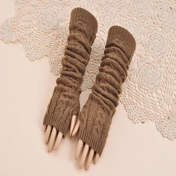 Зимни ръкавици-Топлите Възли Вълнени Ръкавици Без пръсти Женски Възли ръкавици-маншет на половин пръст Дамски Дълги Ръкавици без пръсти Унисекс 3