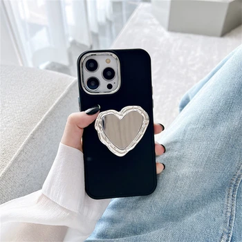 Корейски INS Love Heart Огледален Титуляр-Поставка Мек Калъф За Телефон iPhone 14 Pro Max 12 14 Pro С Покритие Луксозна Защитна Задната корица 3