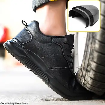Лека Работна Обувки За Мъже, Защитни Обувки От Изкуствена Кожа, Защитни Обувки Със Стоманени Пръсти, Мъжки Обувки, Устойчиви На Пробиване, Строителна Обувки 3