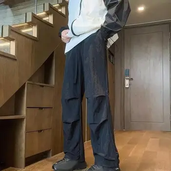 Модерен мъжки панталони-карго, Панталони с черен цвят, Еластични джобове на кръста, Спортни панталони, прави Широки Ежедневни дълги панталони в стил хип-хоп 3