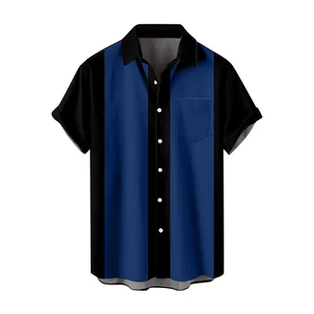 Мъжка лятна ежедневни риза голям размер с принтом, риза с къс ръкав и отложным яка 3