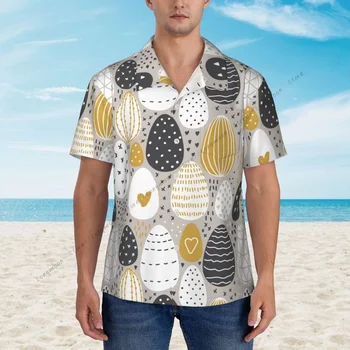Мъжка риза Ежедневни Великденски яйца ръчно рисувани, блузи с къс ръкав, риза с ревери, лятна мъжка риза 3