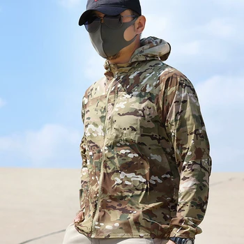 Мъжки солнцезащитная облекло с качулка, леки, дишащи якета, Открит UV 50 +, Върхове за катерене и риболов, лято 3