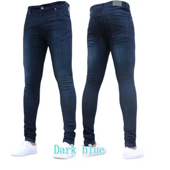 Нови мъжки дънкови панталони Skinny Slim Fit Сини Черни дънкови панталони в стил хип-хоп, обикновена ежедневните дънки големи размери за мъже, дънки за бягане 3