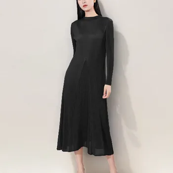 Оригинално Плиссированное рокля Miyake, Есен Дамско Дизайнерско рокля Sense, Малка Черна рокля Големи размери, Дамски пола трапецовидна форма 3