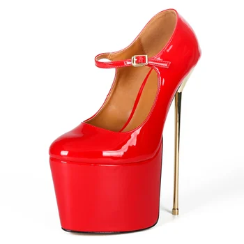Пикантен дамски обувки на платформа на екстремно високи токчета 22 см, големи размери 44 45, Луксозни дамски обувки-лодка на ток с кръгла пръсти, дамски обувки за стриптийз 3