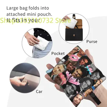 Торби за многократна употреба за пазаруване Джони Деп Pictures, сгъваема чанта-тоут капацитет от 50 паунда с калъф, екологично чист, стираемая 3
